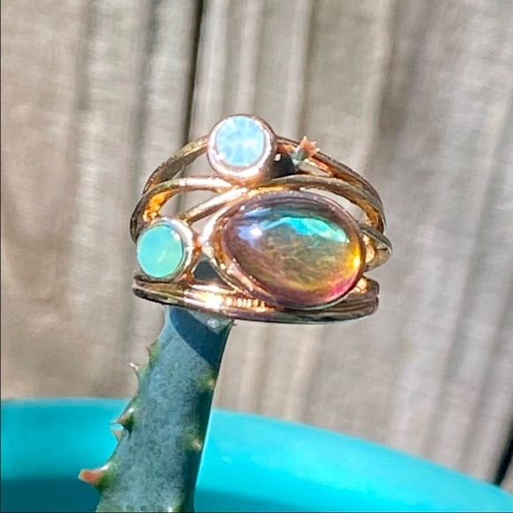 Bohemian BOHO Ring 18K Gold Filled Amber Changing Stone - Picture 3 of 6